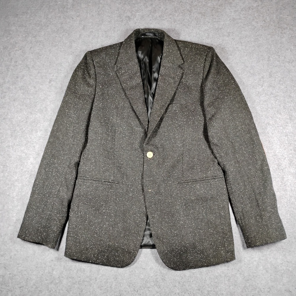 StudioSuits Mens Dark Gray Speckled Tweed Blazer Elbow Patches Single Button 39R